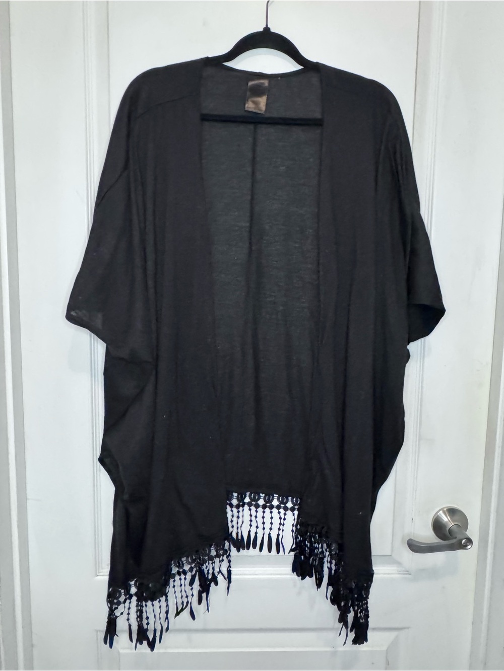Catalina Black Fringe Open-Front Tunic